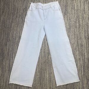 NWOT Mello LA Women's Large Light Blue Wash Frayed Seams Wide Leg Jeans Baggy‎